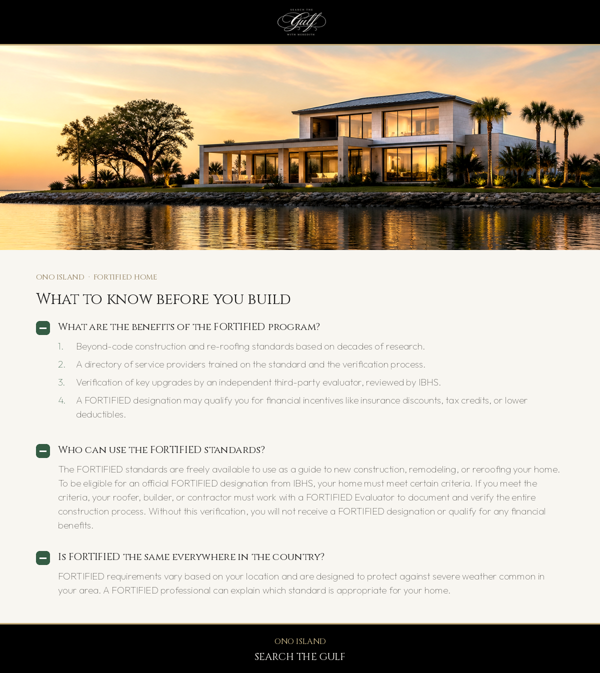 Ono Island Gold Fortified Home Building and New Construction