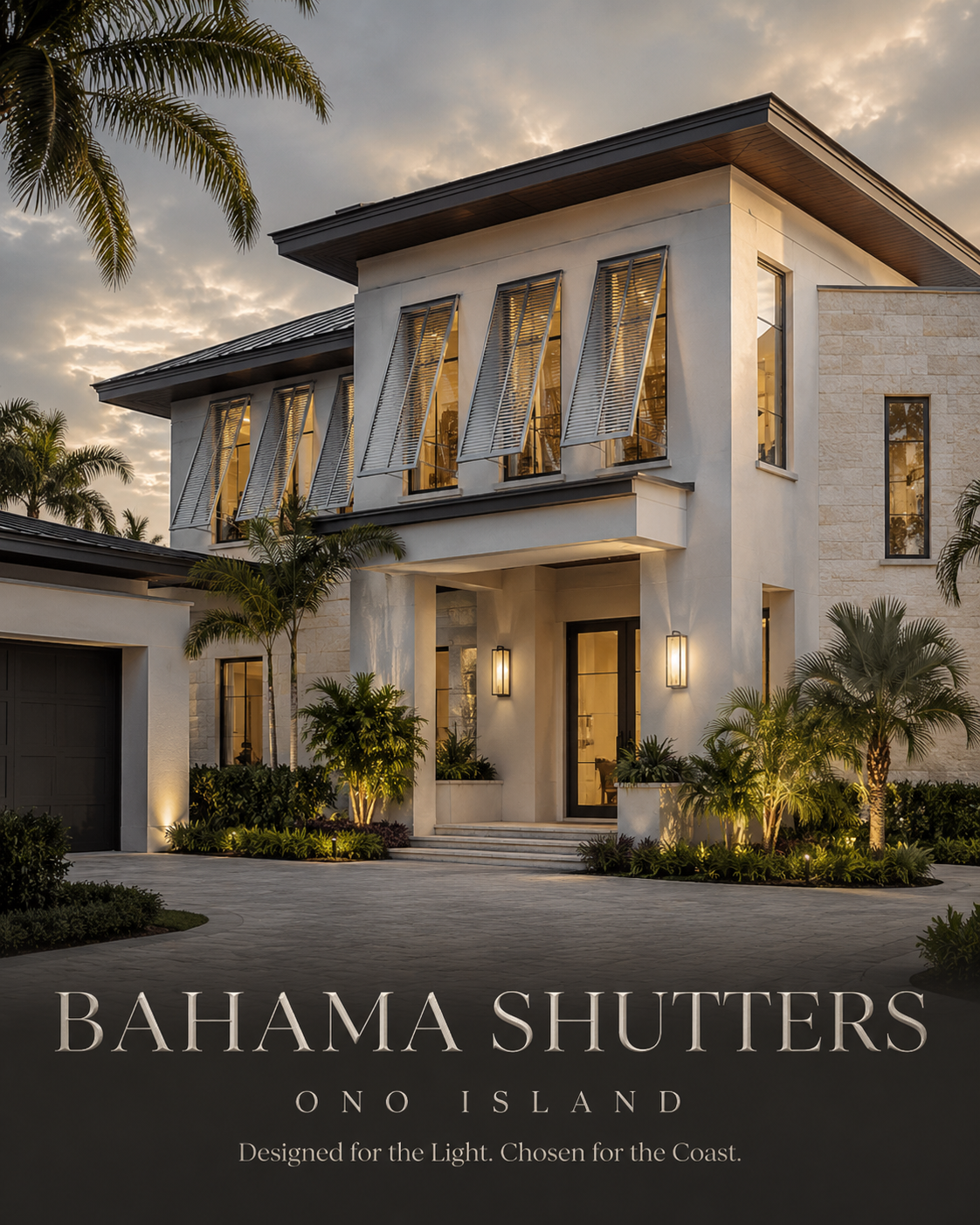 Bahama Shutters Ono Island Homes and Building Construction. Modern aluminum Bahama shutters providing shade and coastal architectural character on an Ono Island home Bahama Shutters Ono Island Homes and Building Construction