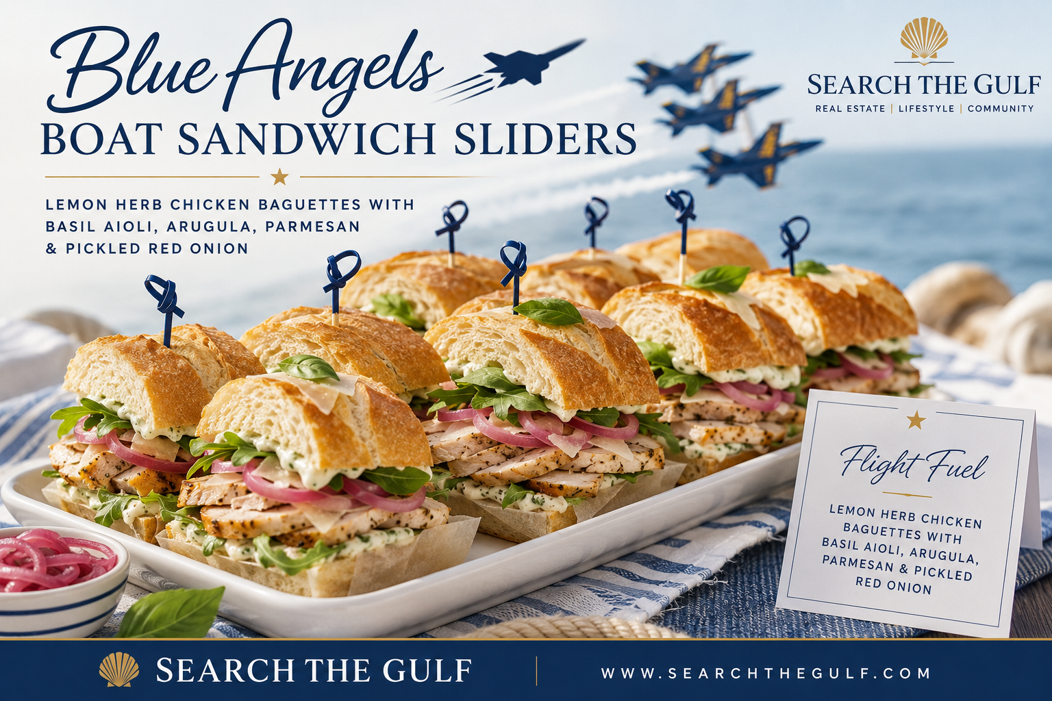 Lemon herb chicken baguette sliders packed for a Blue Angels boat day on the Gulf Coast