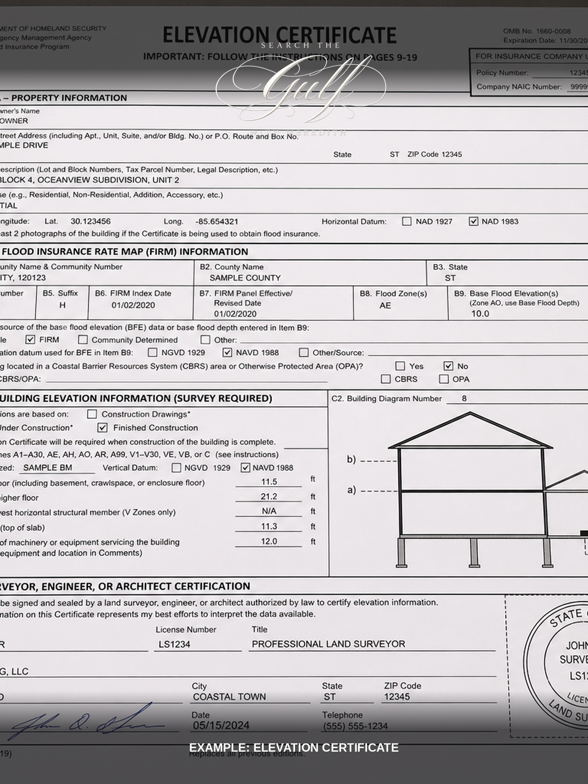 Example FEMA-style elevation certificate form